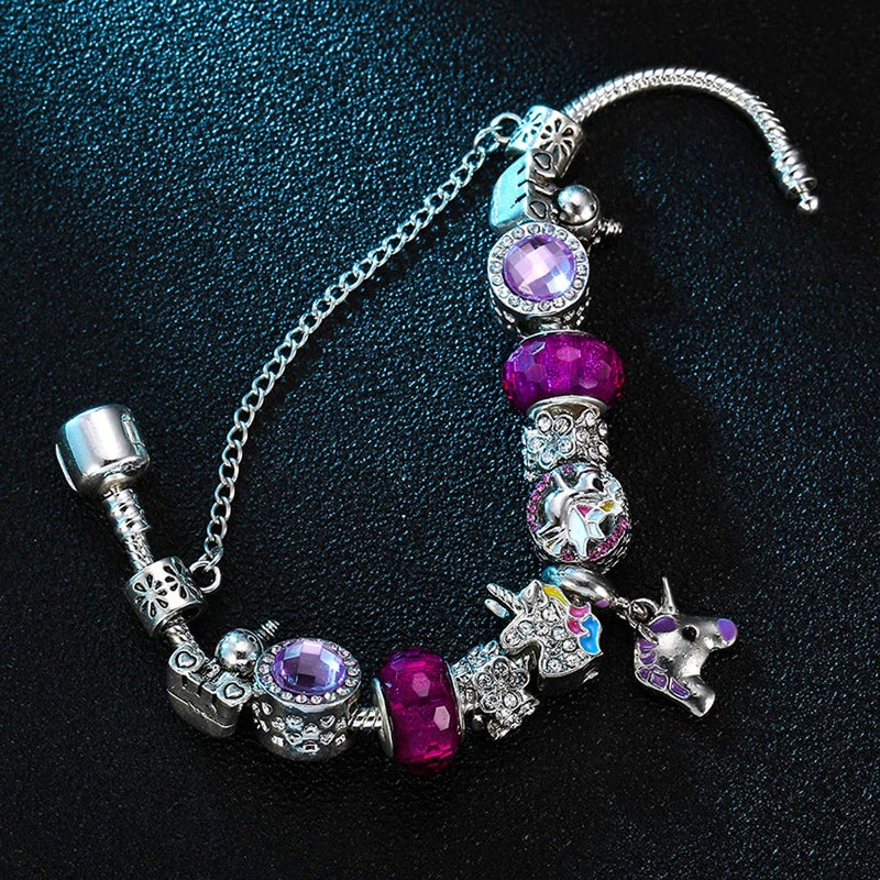 MUERDOU Mother Charms Bracelet for Women Murano Glass Beads Butterfly Flower Charms Amethyst Bracelets (Unicorn charm bracelet) - Image 3